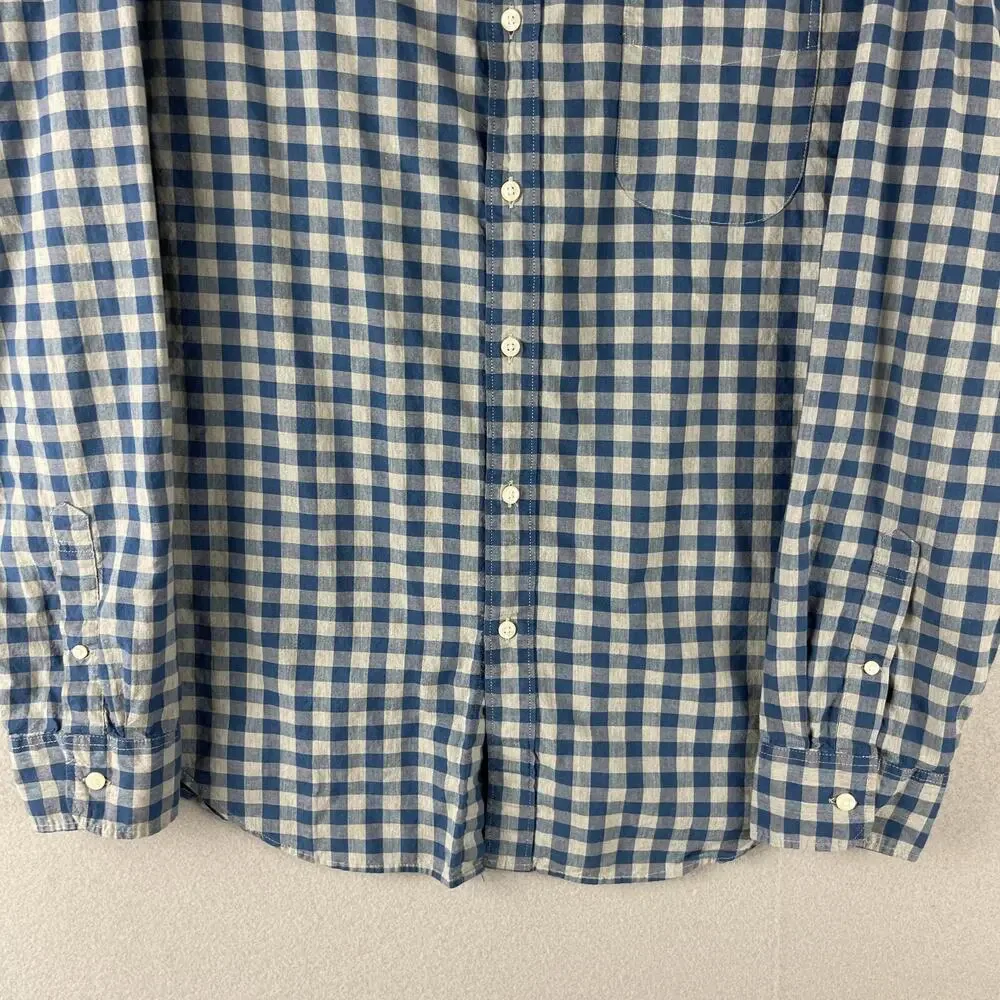 J Crew Shirt Mens Large Blue Check  Organic Cotton‎ Button Down Stretch Preppy